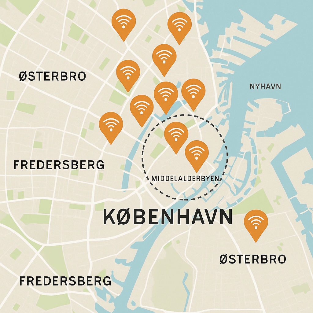 Kort over København med parkeringssensorer