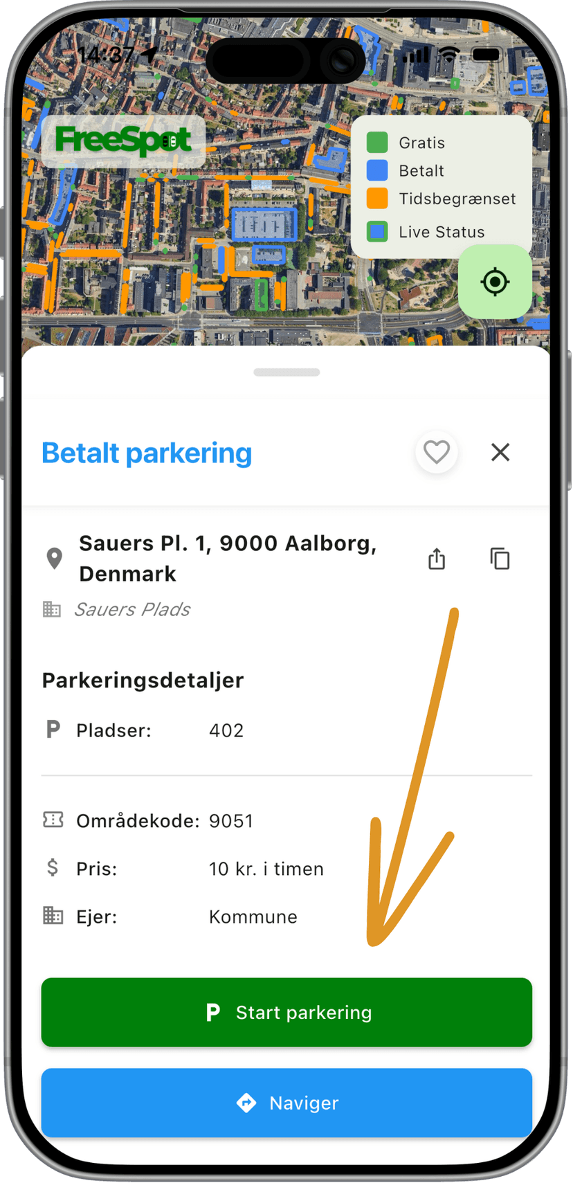 FreeSpot betalingsfunktion – Betal for parkering direkte i appen